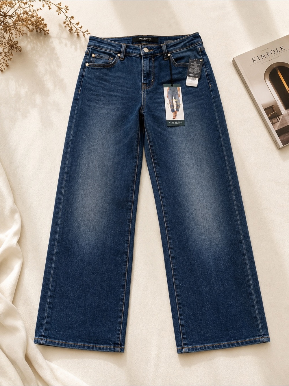 Liverpool Straight Leg Jeans in Dark Blue Denim